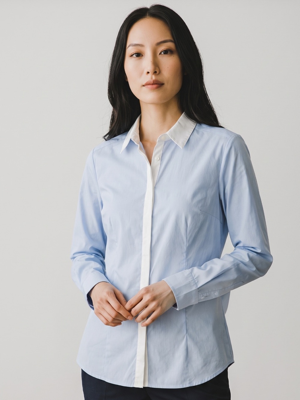 H&M Light Blue & White Striped Button-Down Shirt with White Collar